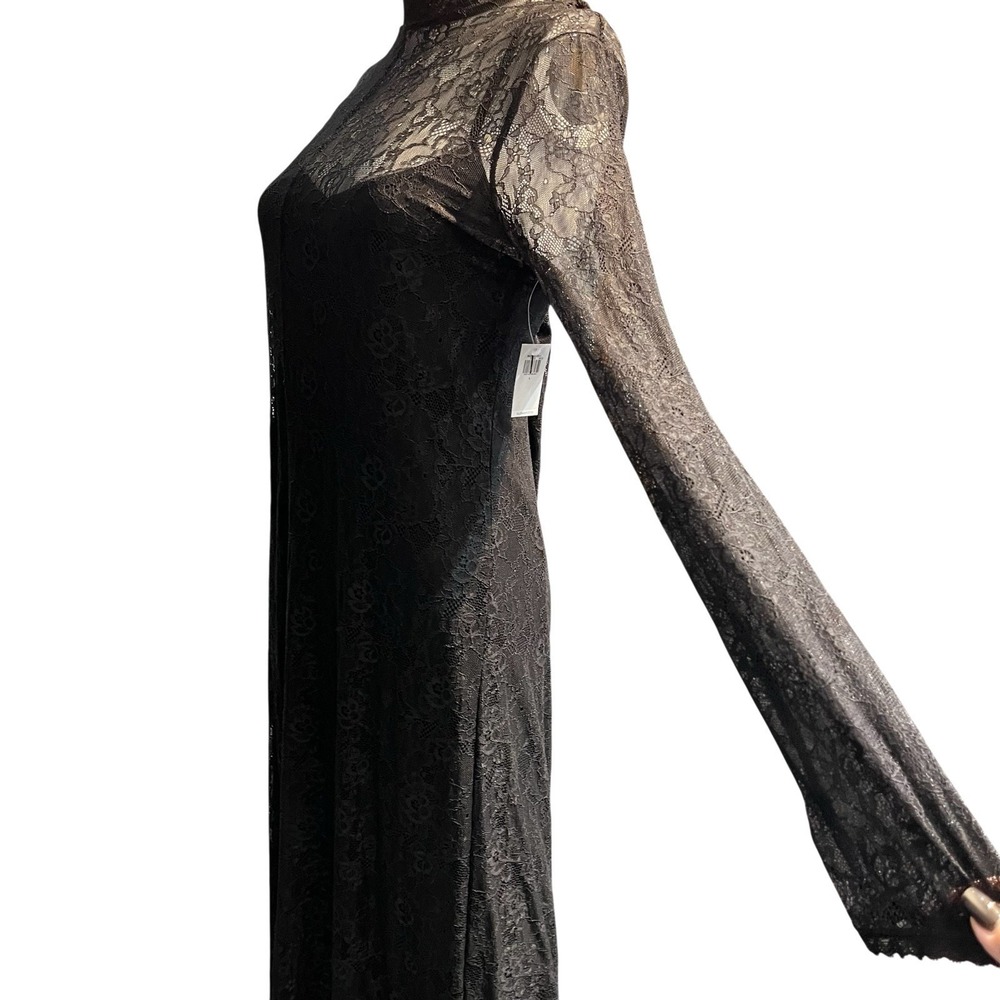 Old Navy Dress Black Sheer Lace Overlay Slip Maxi L Witchy Whimsigoth Fairy